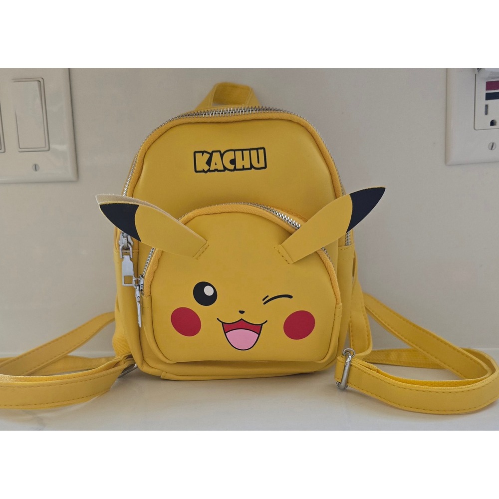Kachu Yellow Mini Backpack Winking Anime Face 3D Ears Faux Leather Novelty Bag
